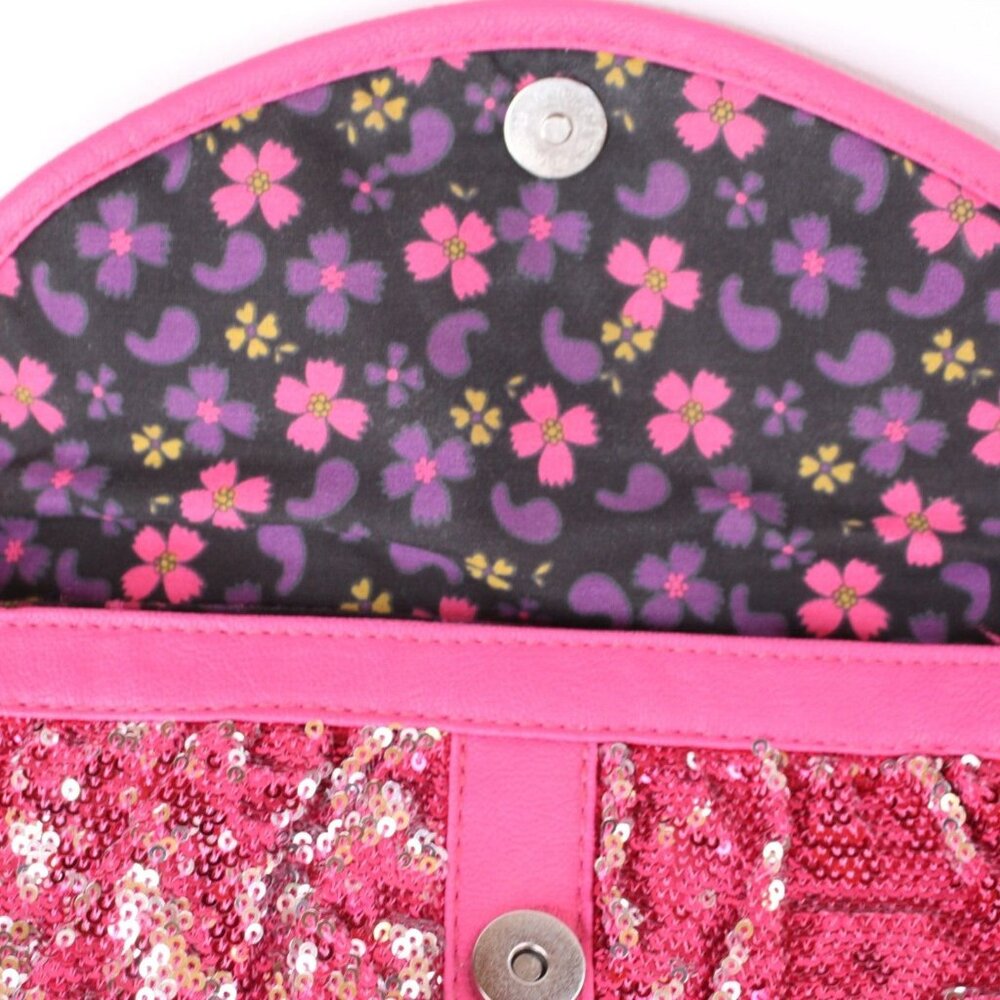 Betsey Johnson Betseyville Hot Pink Sequin Sparkly Ruffled Crossbody Bag Purse - Picture 4 of 5